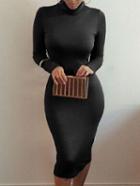 Shein Black Turtleneck Long Sleeve Sheath Dress