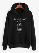 Shein Black Printed Hooded Sweatshirt With Pocket