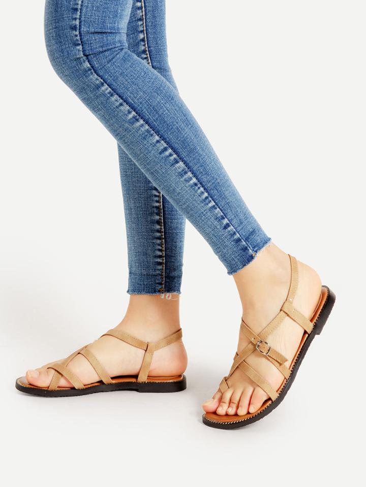 Shein Toe Post Strappy Pu Sandals