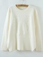 Shein White Beaded Round Neck Casual Sweater