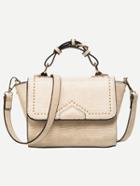 Shein Beige Lizard Embossed Studded Trapeze Satchel Bag