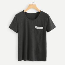 Shein Contrast Lace Marled Tee