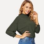 Shein Mock Neck Rib-knit Half Sleeve Top