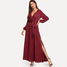 Shein Side Slit Wrap Dress With Belt