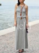Shein Grey Spaghetti Strap Keyhole Front Maxi Dress