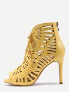 Shein Yellow Peep Toe Lace Up High Heeled Sandals