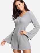 Shein Zip Neck Bell Sleeve Knit Romper