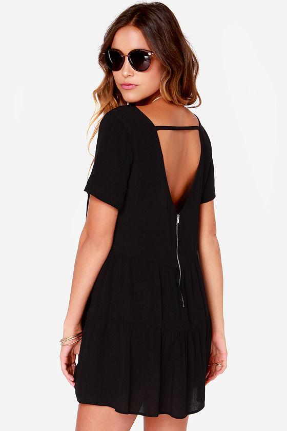 Shein Black Short Sleeve V Back Dress