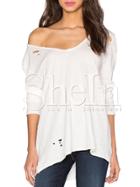 Shein White Cut Out Back Ripped T-shirt