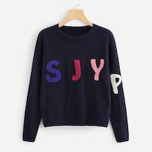 Shein Drop Shoulder Letter Fleece Patch Sweater
