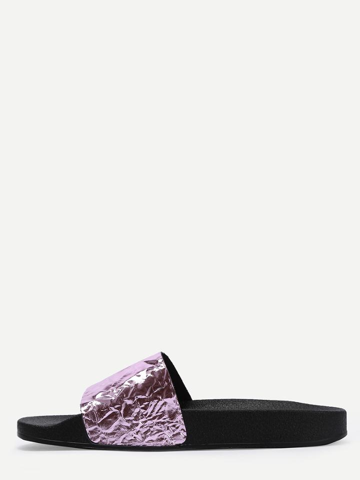 Shein Pink Metallic Faux Leather Open Toe Slippers