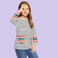 Shein Toddler Girls Pocket Detail Striped Tee