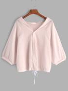 Shein Pink Hooded Striped Drawstring Hem Blouse