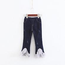 Shein Girls Fringe Hem Solid Jeans