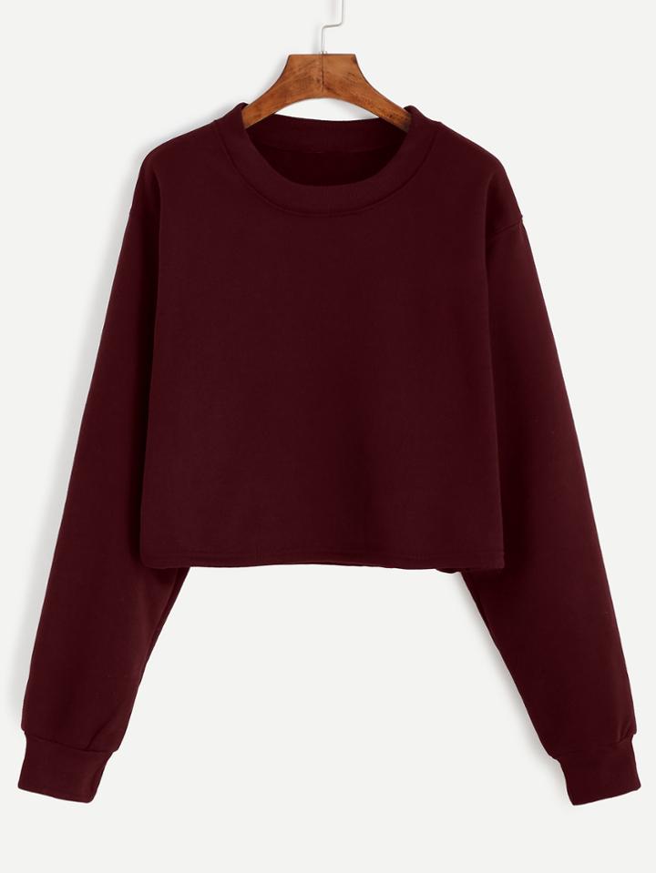 Shein Burgundy Drop Shoulder Crop Sweatshirt