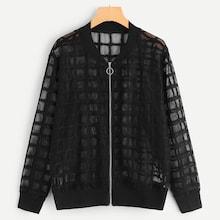 Shein Plus Zip-up Sheer Mesh Jacket