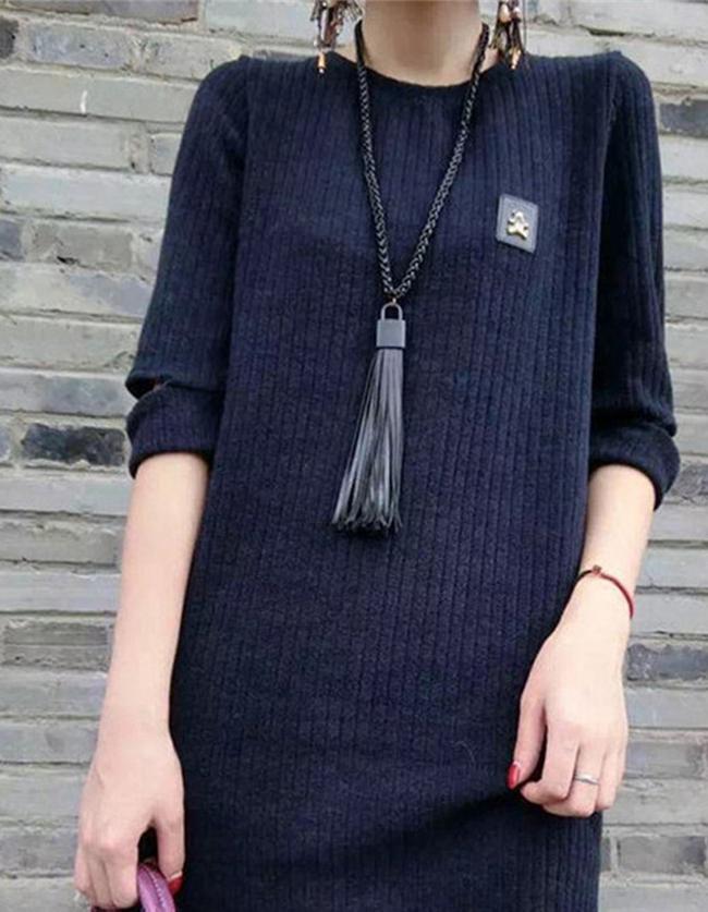 Shein Pu Leather Long Tassel Necklace