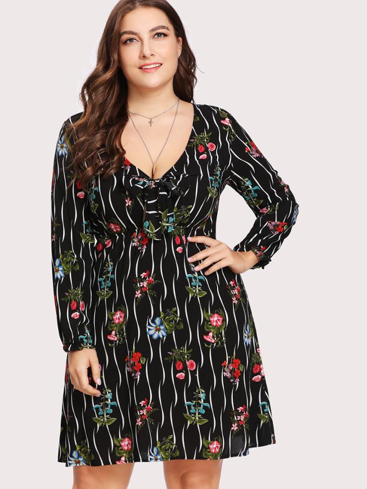Shein Tie Front Calico Print Dress