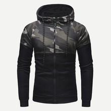 Shein Men Contrast Camo Pattern Zip Up Hoodie