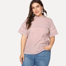 Shein Plus Lace Insert Frill Neck Blouse