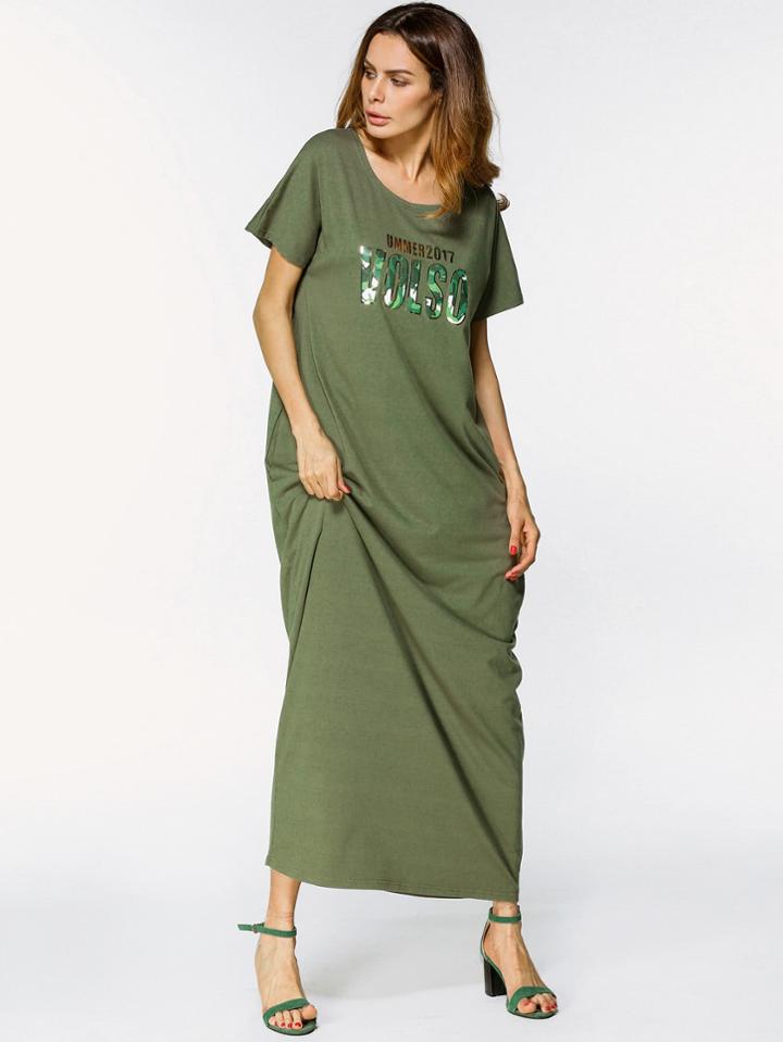 Shein Letter Print Full Length Dress