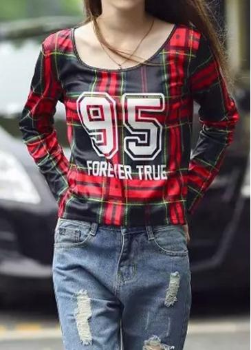 Rosewe Long Sleeve Mesh Splicing Printed T Shirt