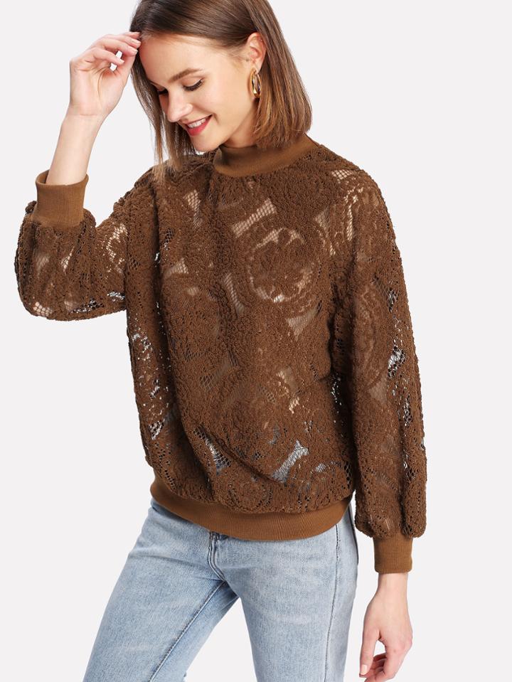 Shein Ribbed Trim Hollow Out Pullover