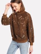 Shein Ribbed Trim Hollow Out Pullover