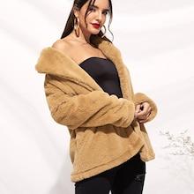 Shein Notch Collar Open Front Teddy Coat
