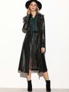 Shein Black Bell Sleeve Pu Belt Long Coat