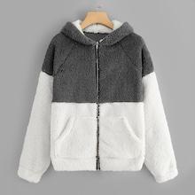 Shein Color Block Hooded Teddy Jacket