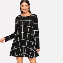 Shein Long Sleeve Grid Swing Dress