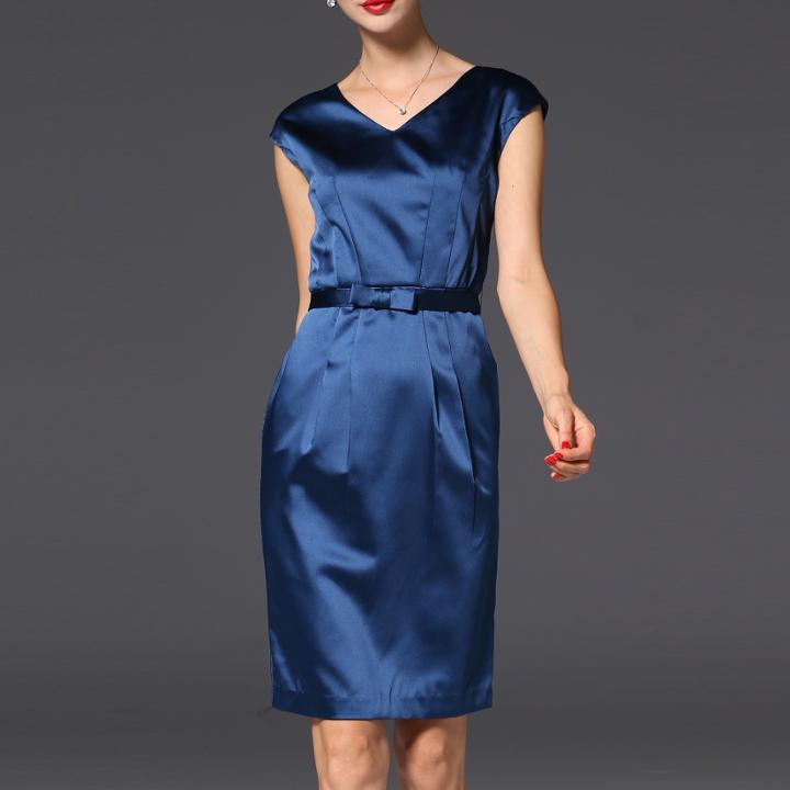 Shein Navy V Neck Belted Sheath Dress