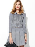Shein Grey Lapel Length Sleeve Embroidered Drawstring Two Pieces Dress