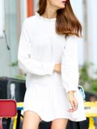 Shein White Ruffle Collar Long Sleeve Loose Dress