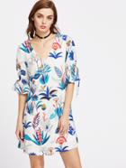 Shein V-cut Elbow Sleeve Tie Cuff Dress