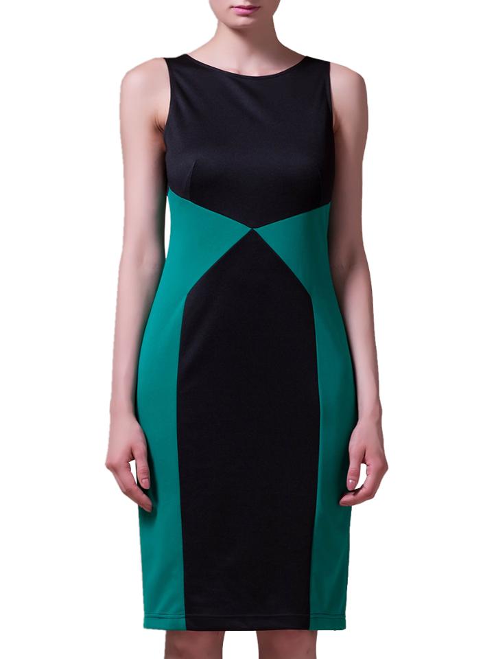 Shein Black Green Color Block Sheath Dress