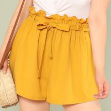 Shein Plus Self Belted Frill Waist Shorts