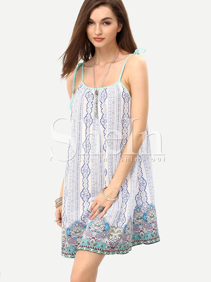 Shein Multicolor Print Self-tie Strap Shift Dress