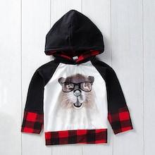 Shein Toddler Boys Animal Print Contrast Plaid Hoodie