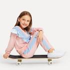 Shein Girls Ruffle Trim Chevron Pullover & Pants Set
