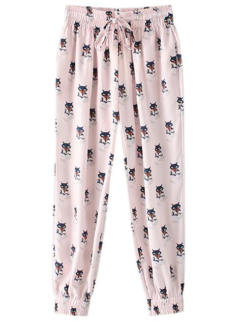 Shein Multicolor Pockets Elastic Tie-waist Print Pants