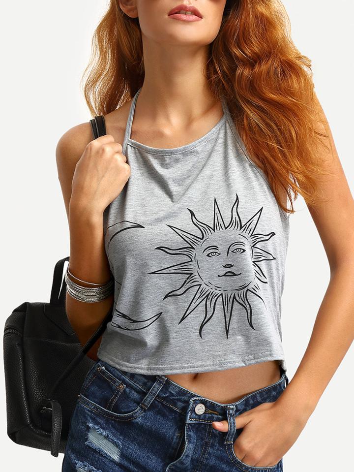 Shein Sun & Moon Print Halter Top