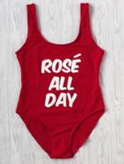 Shein Slogan Print Scoop Neck Swimsuit