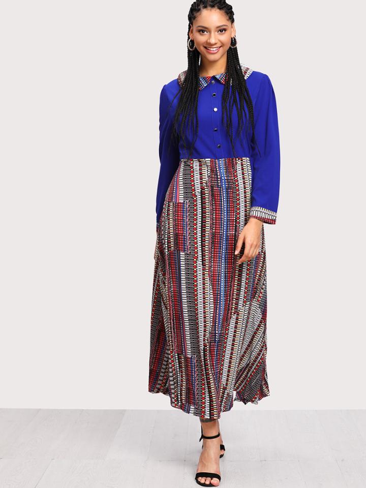 Shein Tribal Print Contrast Shirt Dress