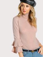 Shein High Neck Ruffle Sleeve Form Fitting T-shirt