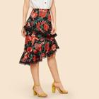 Shein Lace Trim Floral Ruffle Skirt