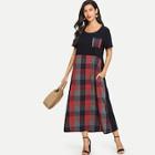 Shein Contrast Plaid Pocket Dress