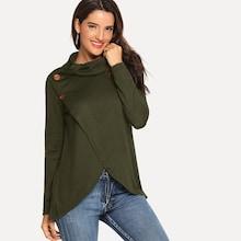 Shein Wrap Detail Button Decoration Sweater