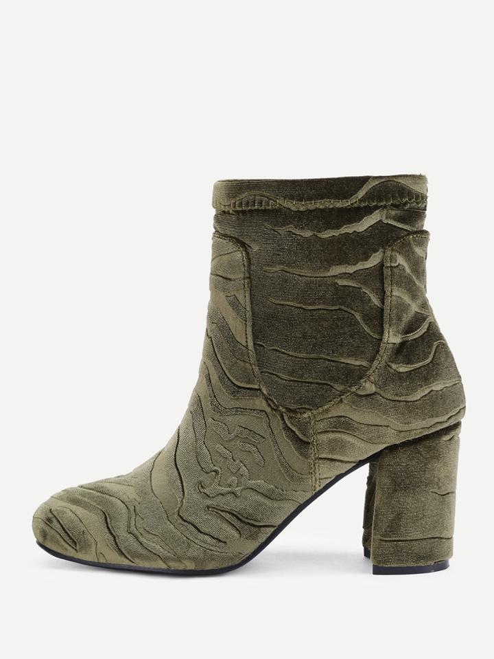 Shein Velvet Block Heeled Ankle Boots